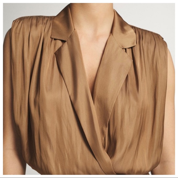 NWT. Massimo Dutti Tan Pleated Jumpsuit. Size 2. - Picture 5 of 11